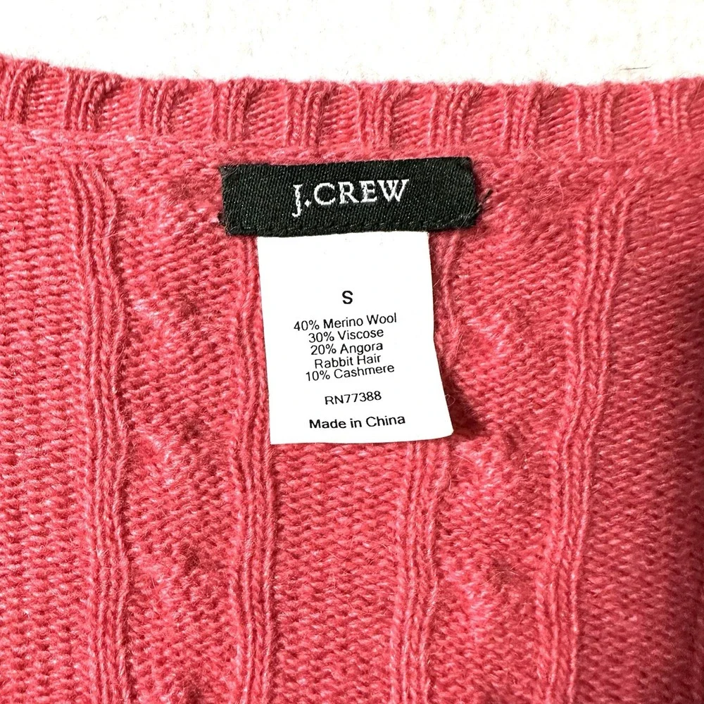 J CREW Small S Relaxed Cable‎ Knit Cardigan Sweater Cashmere Merino Wool Angora